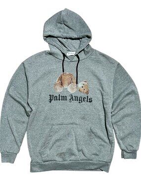 Palm Angels Faux Teddy Bear Graphic Hoodie Sweatshirt, Men's Large